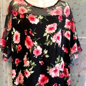 3X French Laundry Knit Black Floral Shirt Top